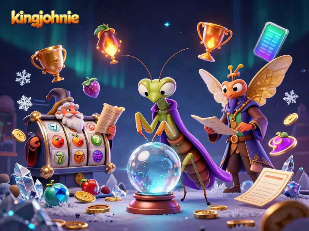 Engage with kingjohnnie's casino magic as fortune tellers and vibrant game elements captivate the scene.