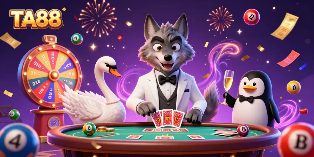 Experience TA88 excitement with a lively casino scene featuring fun characters and vibrant games.