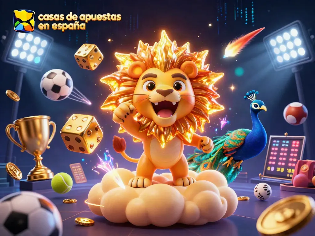 Casas de apuestas en España: emoción y apuestas deportivas con trofeos y dados dorados.
