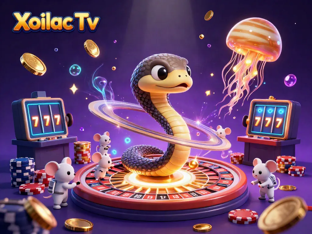 Xoilac Tv showcases thrilling animated cosmic gambling with a Saturn snake roulette and tiny astronaut mice.