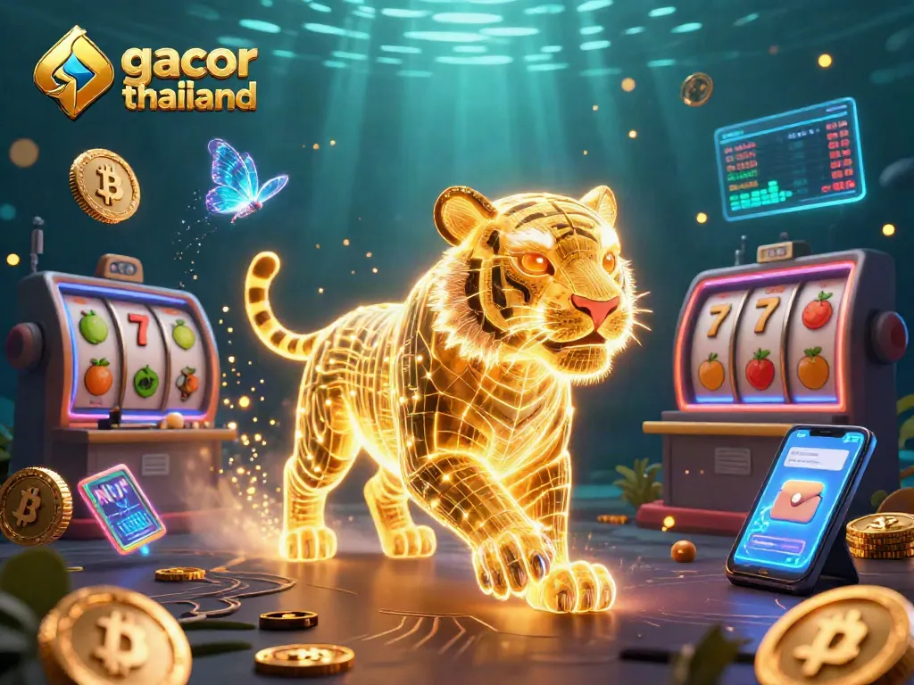 Experience the thrill of slot gacor thailand with vibrant neon visuals and dynamic casino elements.