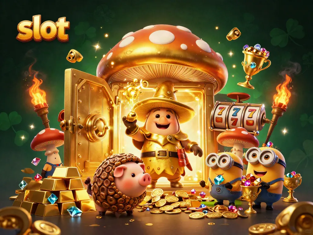 Manfaatkan slot dengan ilustrasi kasino 3D yang menampilkan simbol keberuntungan dan emas melimpah.