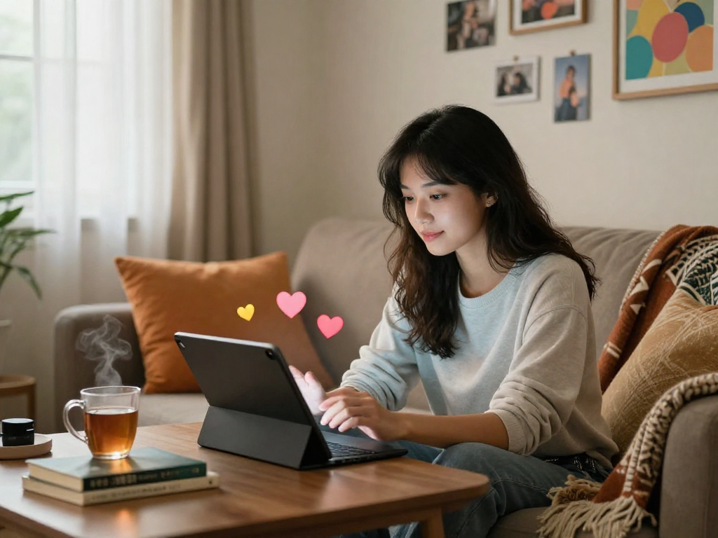 AI girlfriend avatar interaction creating a warm and engaging atmosphere.