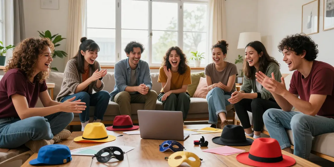 Engaged participants in online improv classes for adults enjoying a creative session in a cozy home setting.