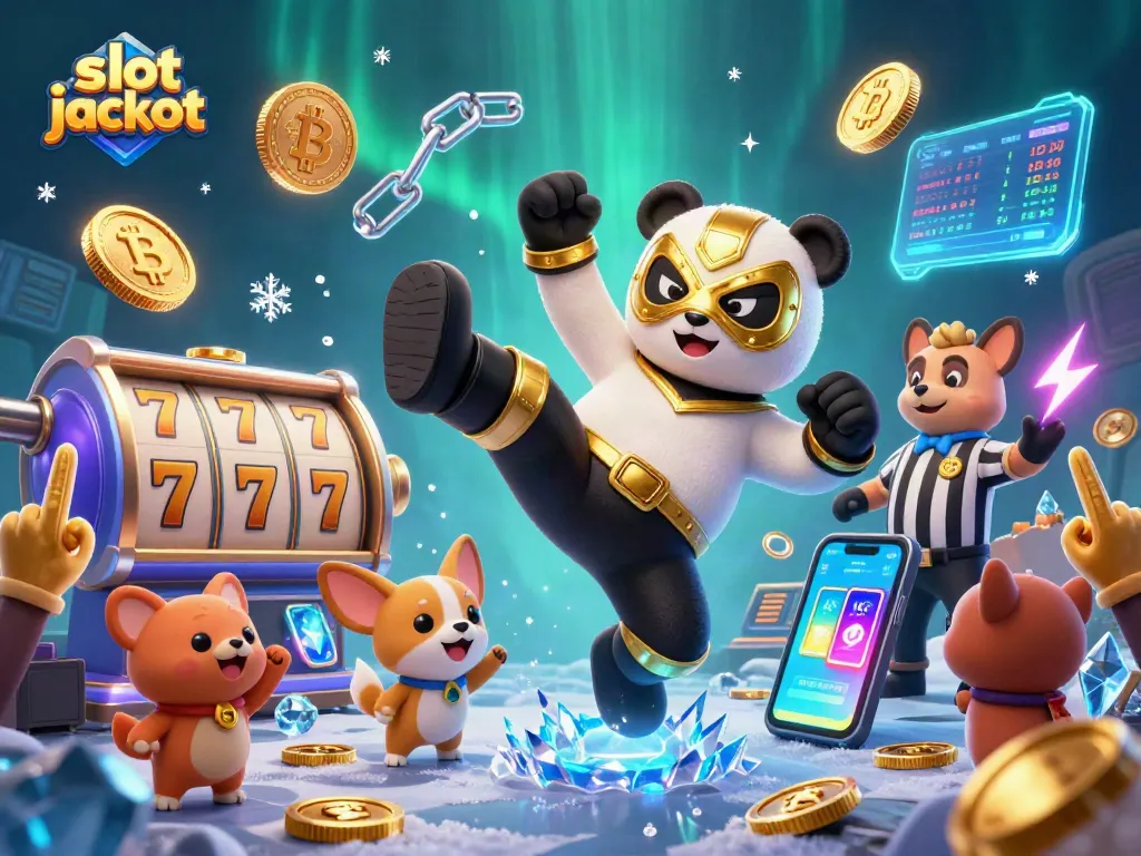 Engage with the slot jackpot excitement featuring animated characters and vibrant casino elements.