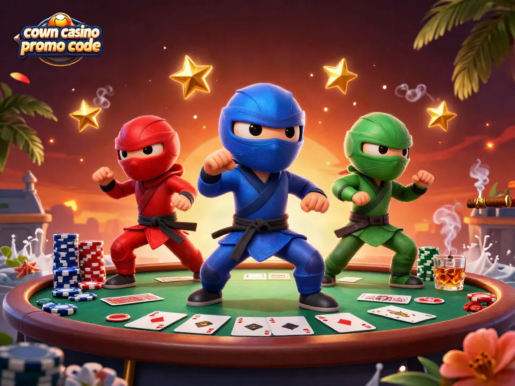 Crown coins casino promo code: Ninja chameleons showcase thrilling martial arts moves at a poker table.
