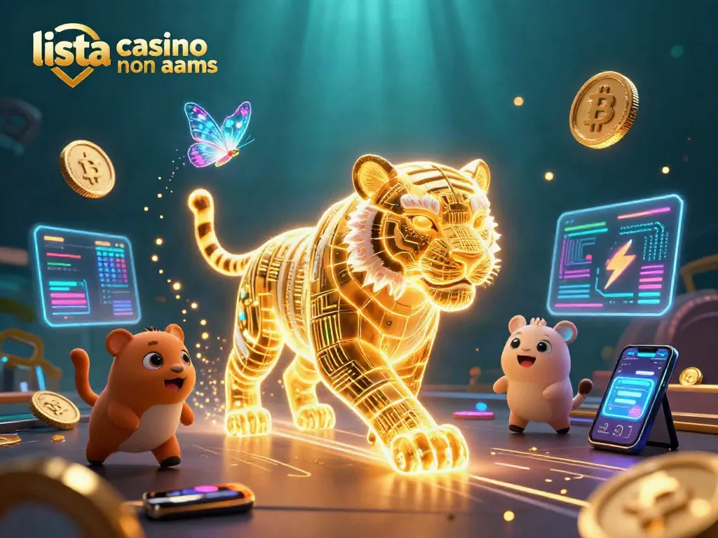 Esplora la lista casino non AAMS con il tigre dorato in un paesaggio digitale ricco di dettagli e elementi affascinanti.