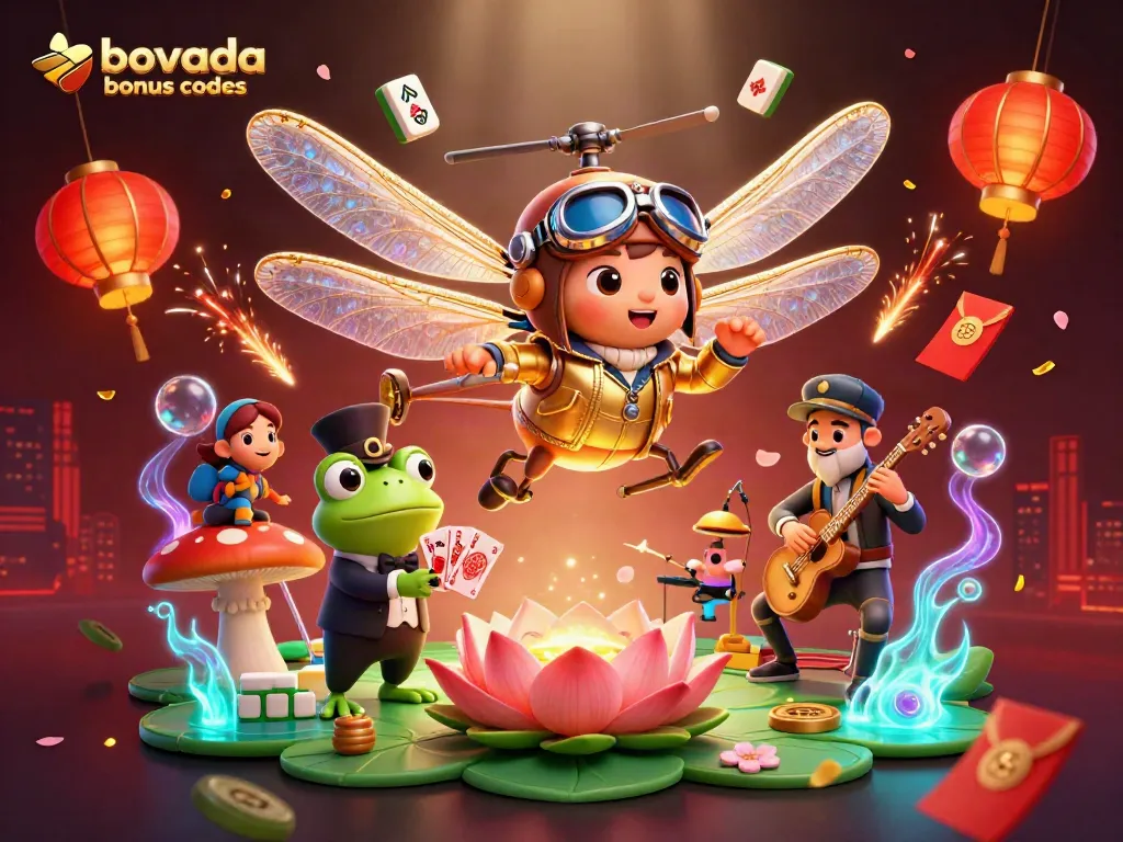 Engage with Bovada bonus codes and win big at the vibrant lily pad casino with festive characters.