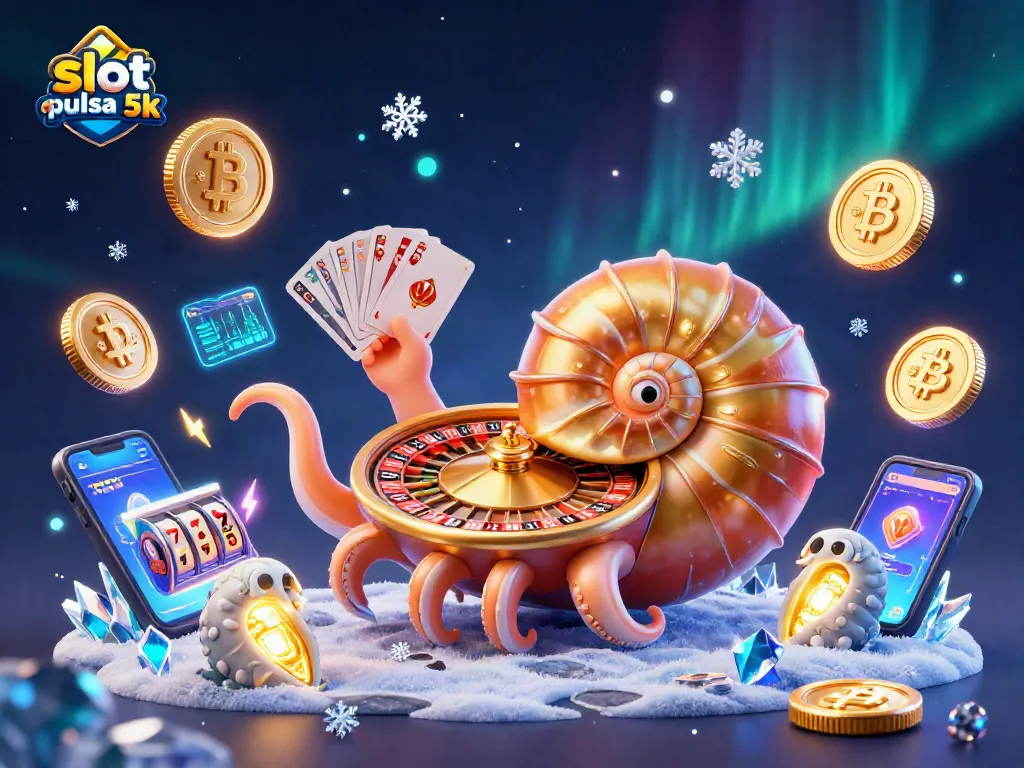 Spin and win with slot pulsa 5k featuring a captivating 3D cartoon nautilus and vibrant casino elements.