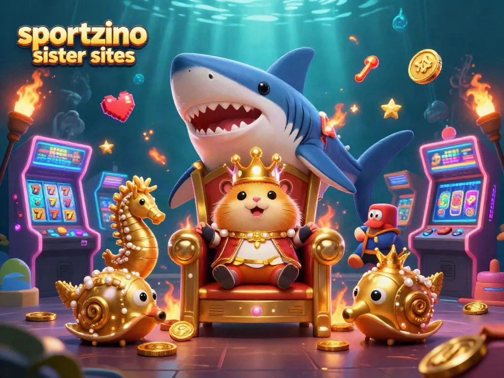Experience sportzino sister sites with this vibrant 3D casino-themed illustration featuring games and characters.