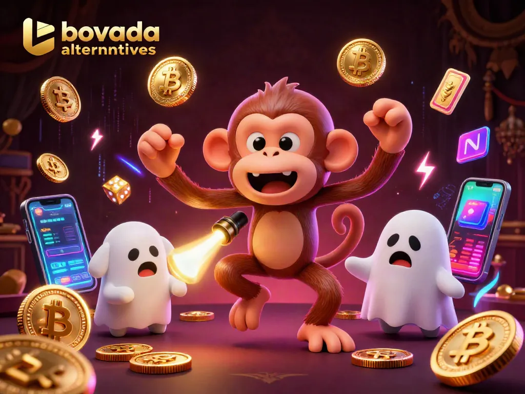 Engage with bovada alternatives in this vibrant 3D illustration showcasing a playful monkey and a curious puppy.