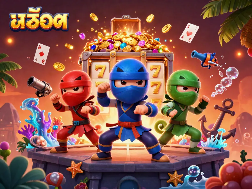Engage in exciting สล็อต gameplay with vibrant slot reels and chameleons showcasing martial arts.
