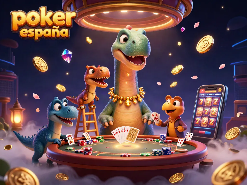 Juega en póker online España en una intensa partida rodeada de fichas y cartas brillantes.